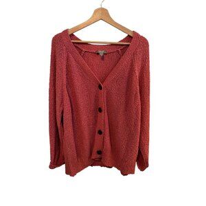 Naturals D&Co Pink Textured Button-Up Cardigan V-Neck Sweater Womens Size 1x Top